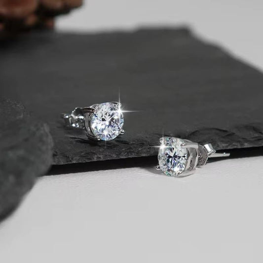 1CT Moissanite Stud Earrings | 925 Sterling Silver Round Cut Solitaire Studs, Passes Diamond Tester - Fashion Factory USA By Diana