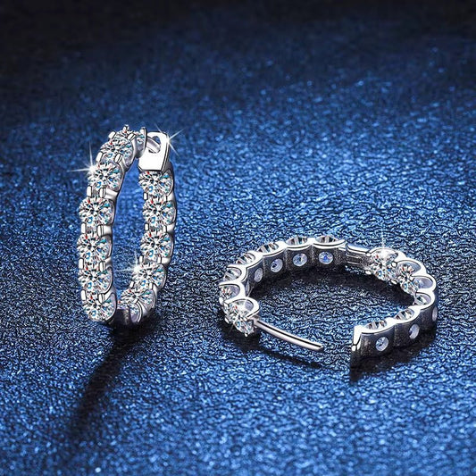 S925 Sterling Silver Moissanite Hoop Earrings | Sparkling Diamond Alternative Huggies, Passes Diamond Tester - Fashion Factory USA By Diana