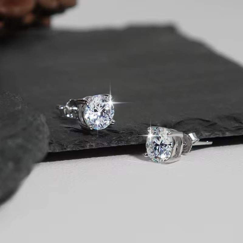 1CT Moissanite Stud Earrings | 925 Sterling Silver Round Cut Solitaire Studs, Passes Diamond Tester - Fashion Factory USA By Diana