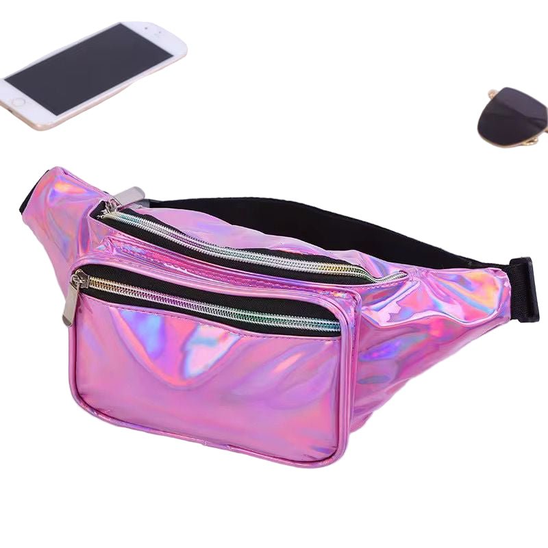 Shiny Holographic Everyday Belt Bag | Unisex Waterproof Metallic Crossbody Waist Pack for Concerts - Fashion Factory USA By Diana