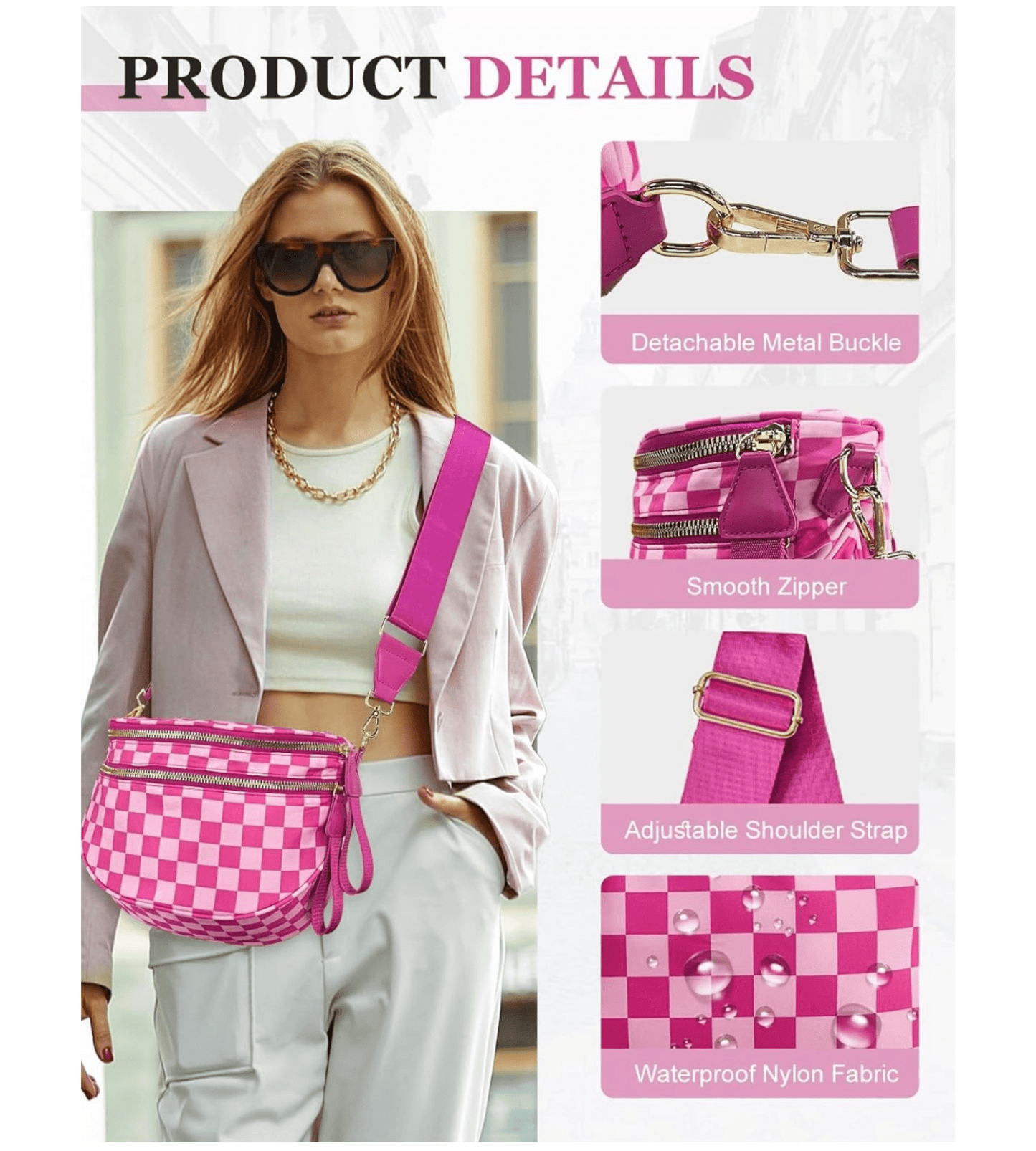 Hot Pink Water - Resistant Fanny Pack | Nylon Crossbody Sling Bag - Fashion Factory USA By Diana