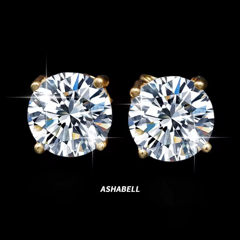 18K Gold Plated 1 Carat Moissanite Stud Earrings | Passes Diamond Tester Classic Solitaire Studs - Fashion Factory USA By Diana