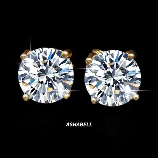 18K Gold Plated 1 Carat Moissanite Stud Earrings | Passes Diamond Tester Classic Solitaire Studs - Fashion Factory USA By Diana
