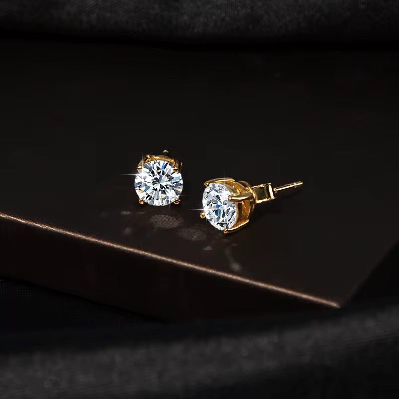 18K Gold Plated 1 Carat Moissanite Stud Earrings | Passes Diamond Tester Classic Solitaire Studs - Fashion Factory USA By Diana