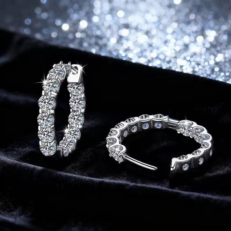 S925 Sterling Silver Moissanite Hoop Earrings | Sparkling Diamond Alternative Huggies, Passes Diamond Tester - Fashion Factory USA By Diana