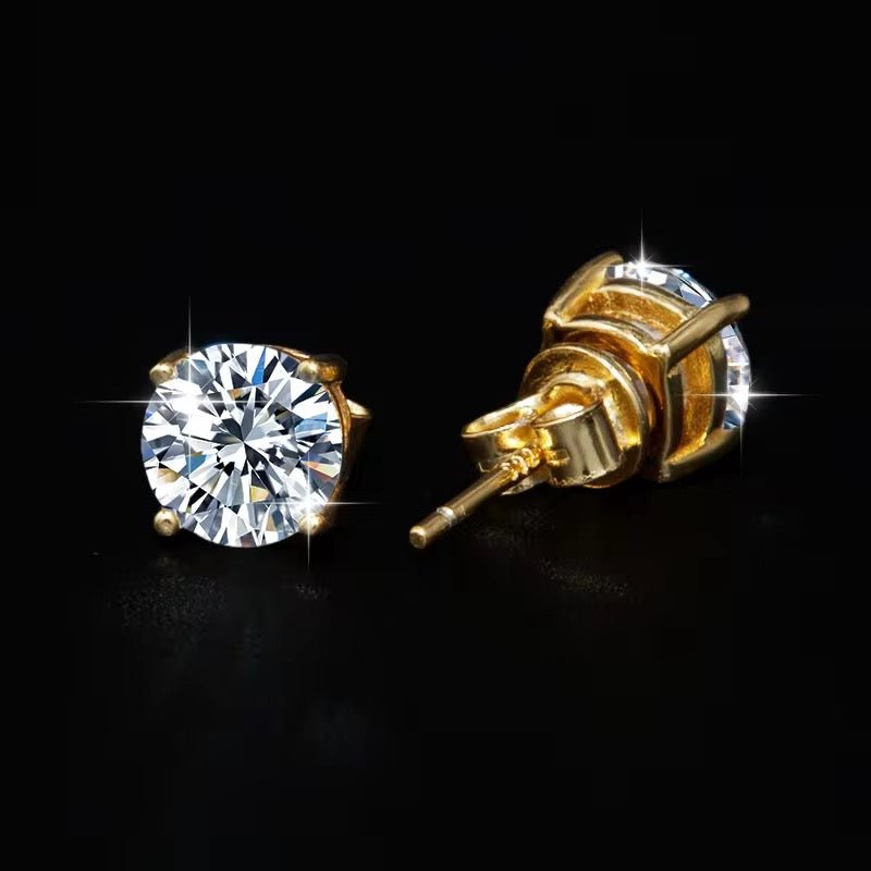 18K Gold Plated 1 Carat Moissanite Stud Earrings | Passes Diamond Tester Classic Solitaire Studs - Fashion Factory USA By Diana