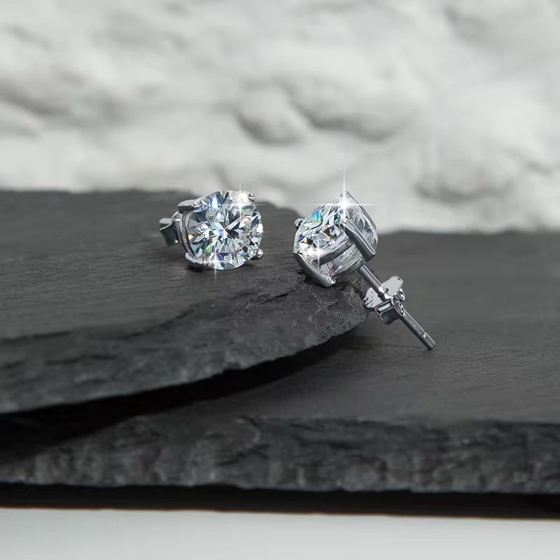 1CT Moissanite Stud Earrings | 925 Sterling Silver Round Cut Solitaire Studs, Passes Diamond Tester - Fashion Factory USA By Diana