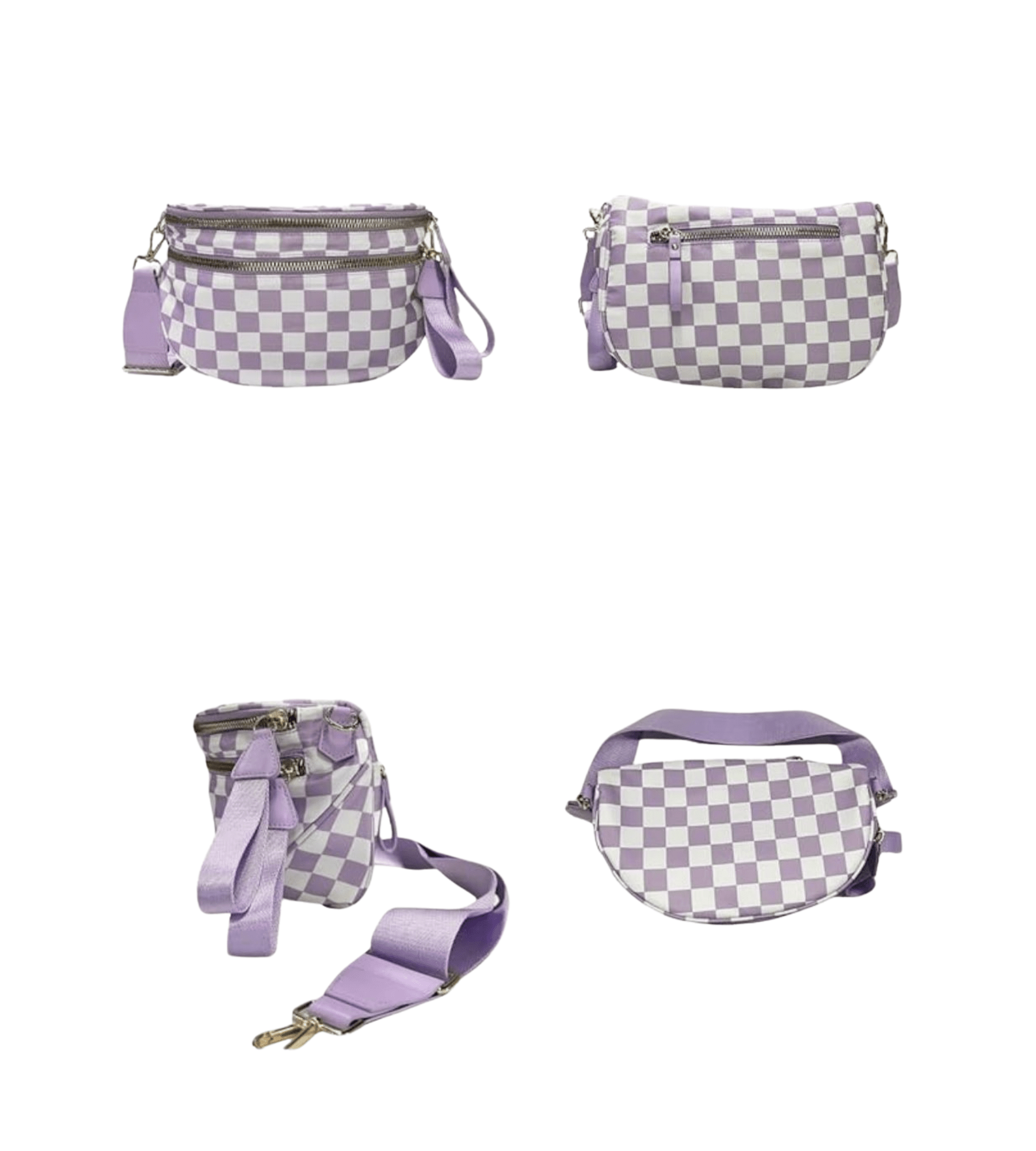 Light Purple Checkered Crossbody Bum Bags for Women | Nylon Checkered Purse Checkerboard Fanny Pack - Fashion Factory USA By Diana