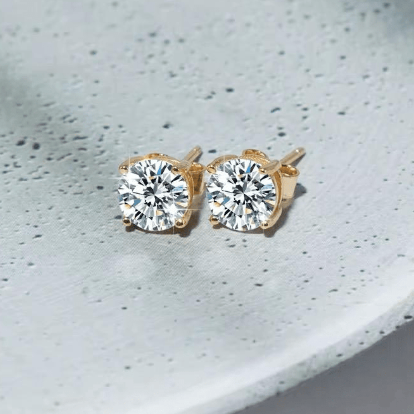 18K Gold Plated 1 Carat Moissanite Stud Earrings | Passes Diamond Tester Classic Solitaire Studs - Fashion Factory USA By Diana