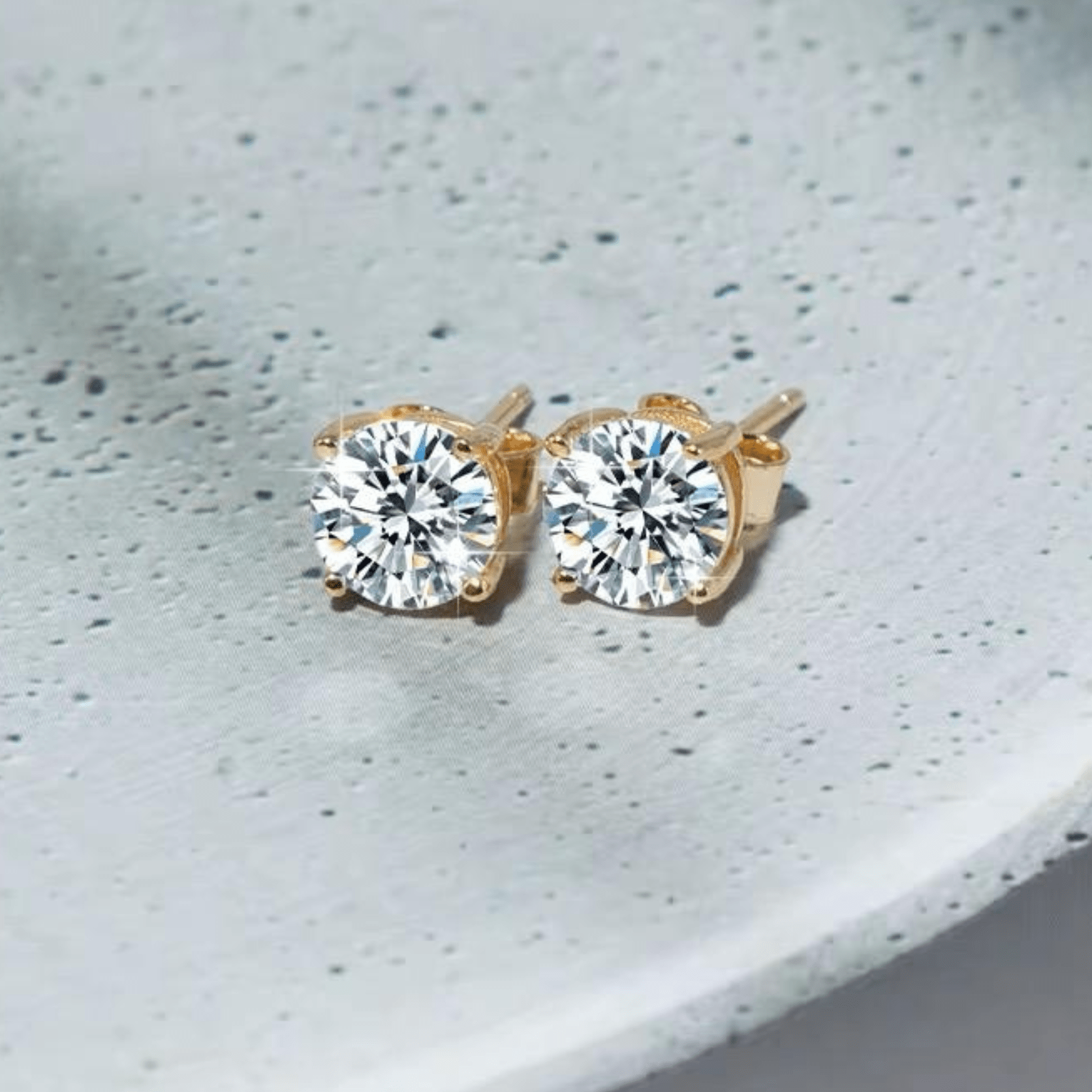 18K Gold Plated 1 Carat Moissanite Stud Earrings | Passes Diamond Tester Classic Solitaire Studs - Fashion Factory USA By Diana
