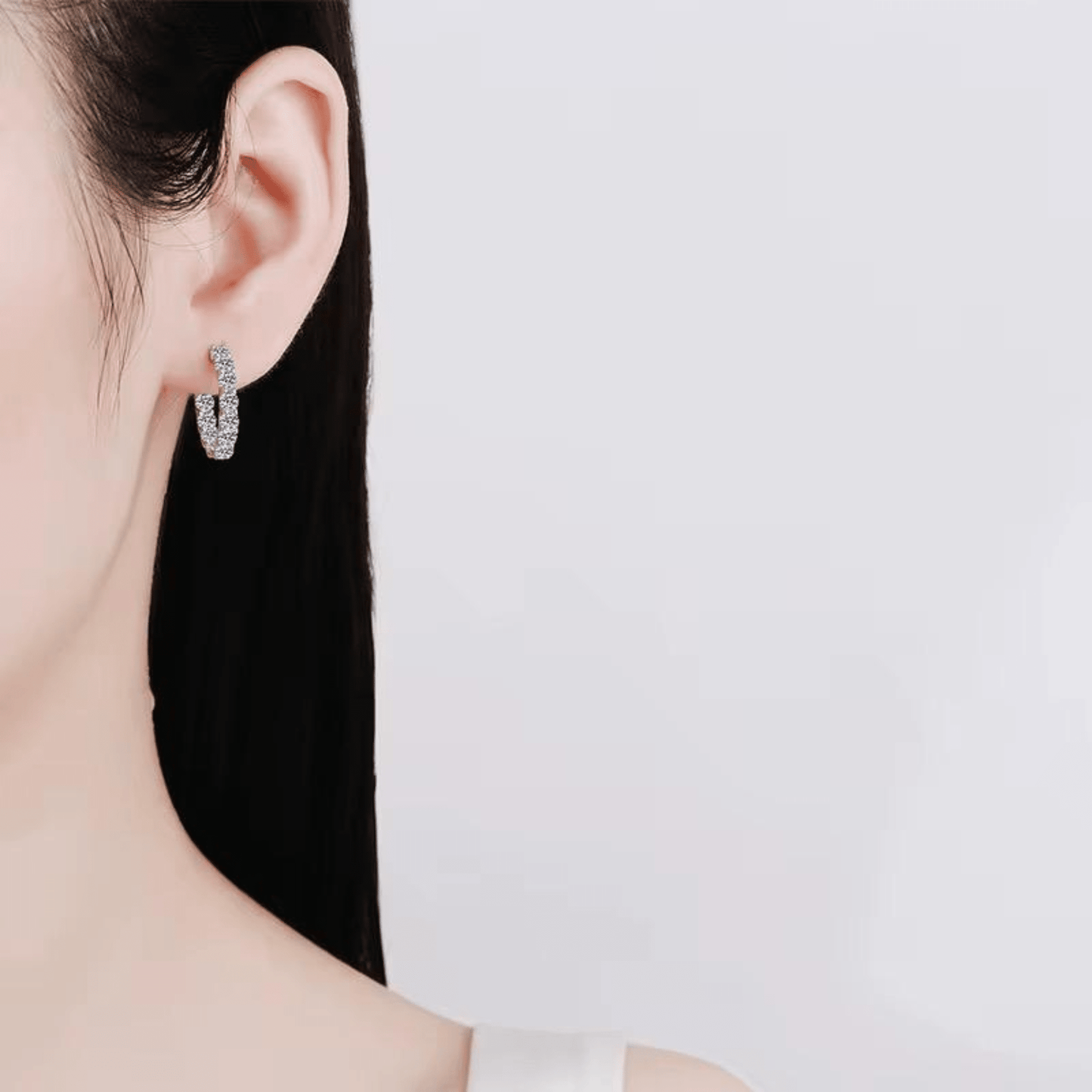 S925 Sterling Silver Moissanite Hoop Earrings | Sparkling Diamond Alternative Huggies, Passes Diamond Tester - Fashion Factory USA By Diana