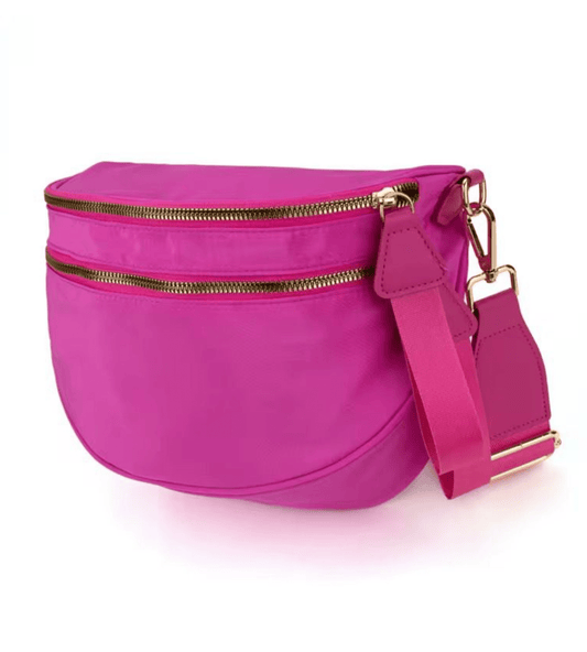 Hot Pink Water - Resistant Fanny Pack | Nylon Crossbody Sling Bag - Fashion Factory USA By Diana