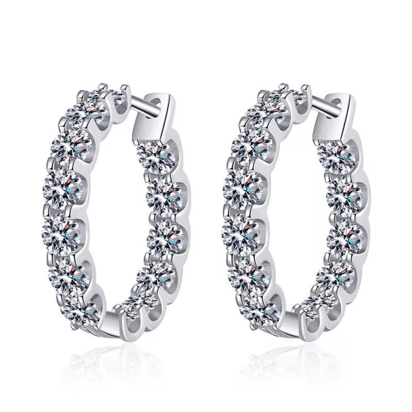 S925 Sterling Silver Moissanite Hoop Earrings | Sparkling Diamond Alternative Huggies, Passes Diamond Tester - Fashion Factory USA By Diana