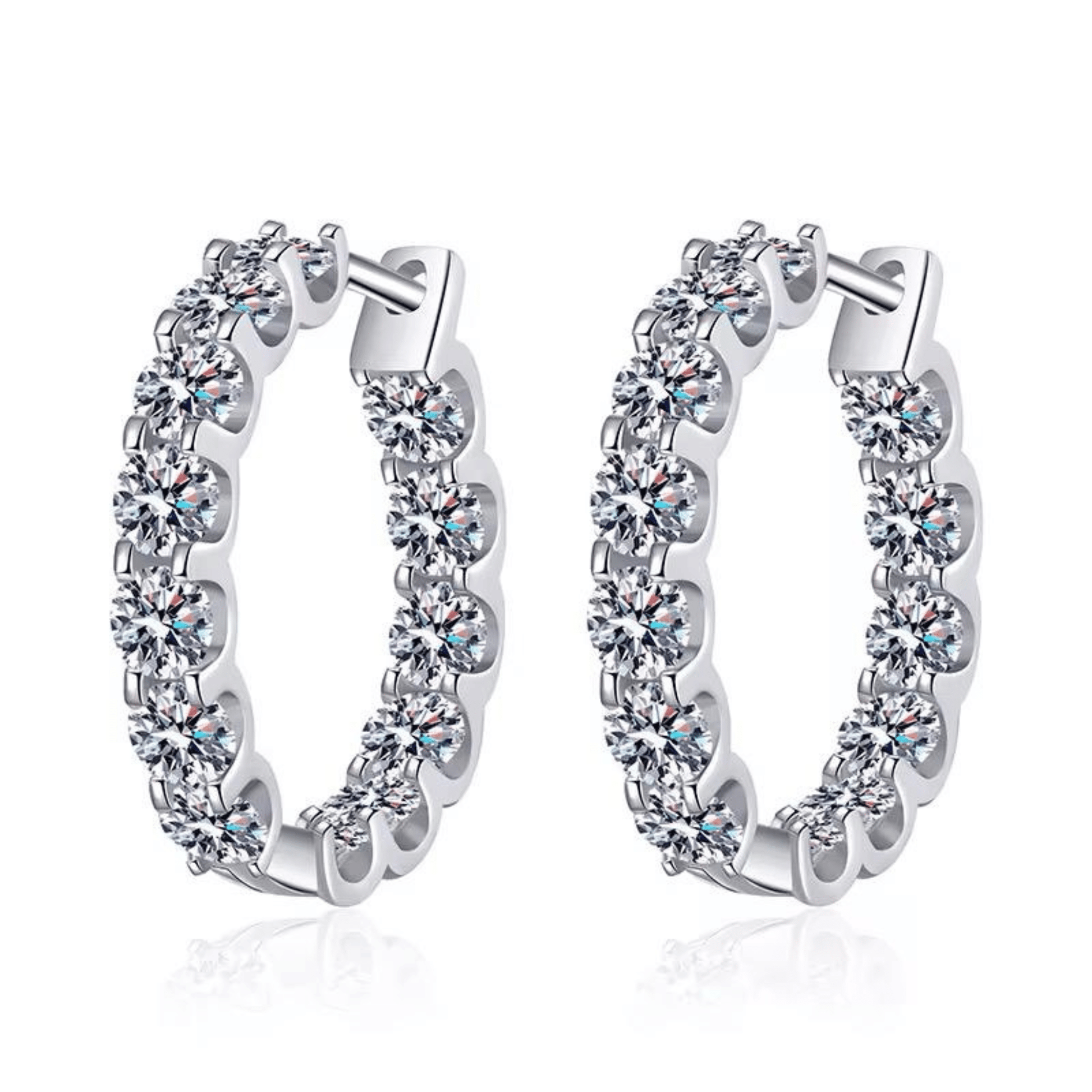 S925 Sterling Silver Moissanite Hoop Earrings | Sparkling Diamond Alternative Huggies, Passes Diamond Tester - Fashion Factory USA By Diana