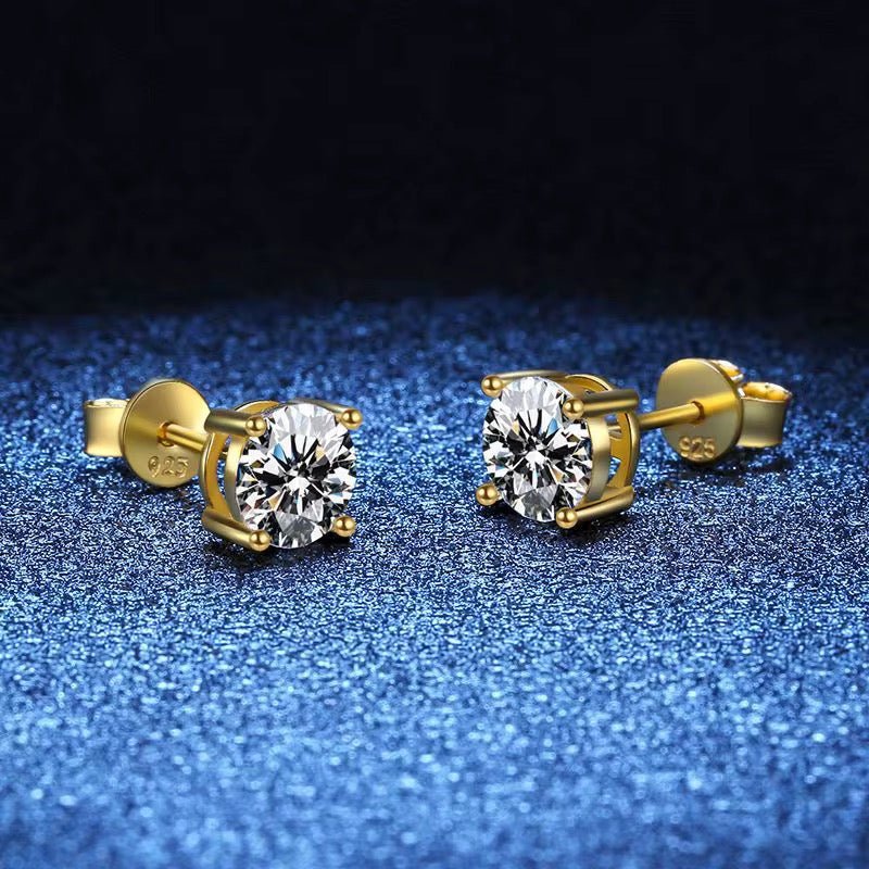 18K Gold Plated 1 Carat Moissanite Stud Earrings | Passes Diamond Tester Classic Solitaire Studs - Fashion Factory USA By Diana