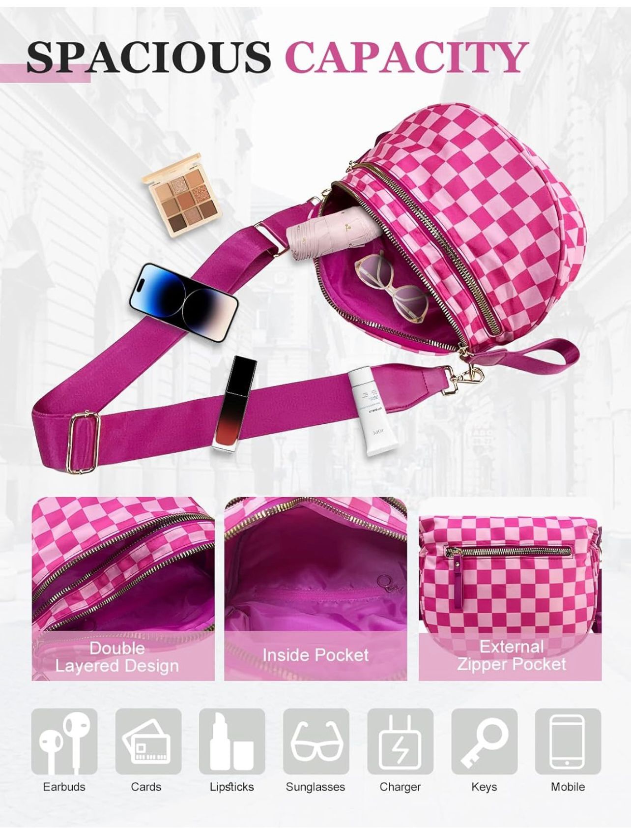 Hot Pink Water - Resistant Fanny Pack | Nylon Crossbody Sling Bag - Fashion Factory USA By Diana