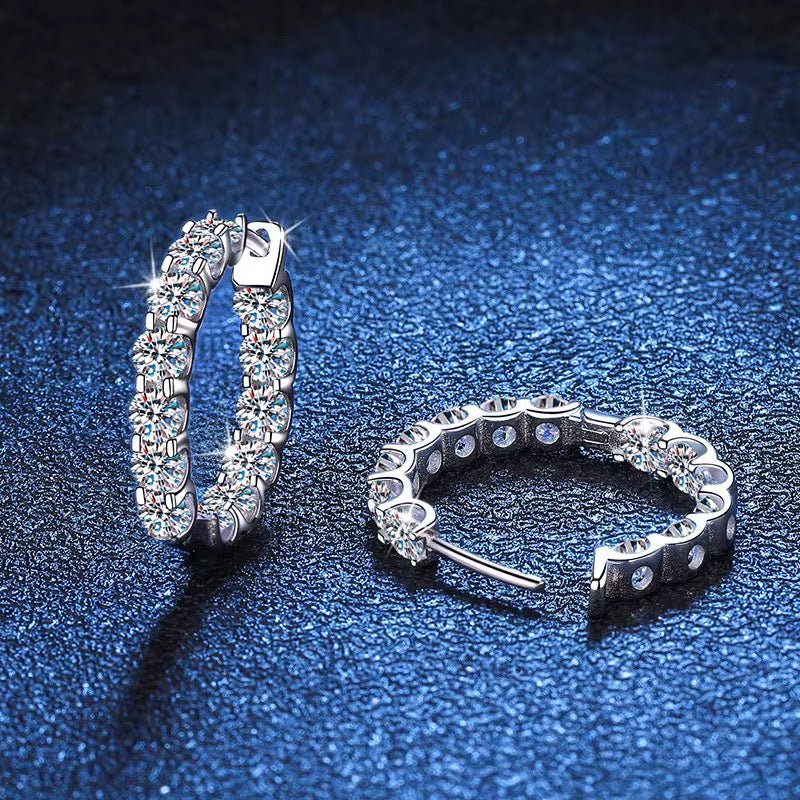 S925 Sterling Silver Moissanite Hoop Earrings | Sparkling Diamond Alternative Huggies, Passes Diamond Tester - Fashion Factory USA By Diana