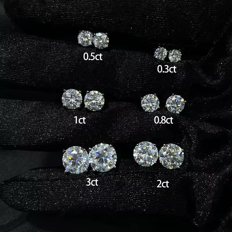 1CT Moissanite Stud Earrings | 925 Sterling Silver Round Cut Solitaire Studs, Passes Diamond Tester - Fashion Factory USA By Diana