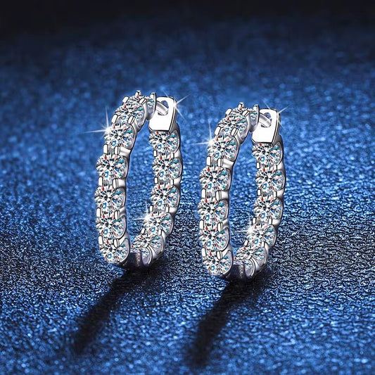 S925 Sterling Silver Moissanite Hoop Earrings | Sparkling Diamond Alternative Huggies, Passes Diamond Tester - Fashion Factory USA By Diana