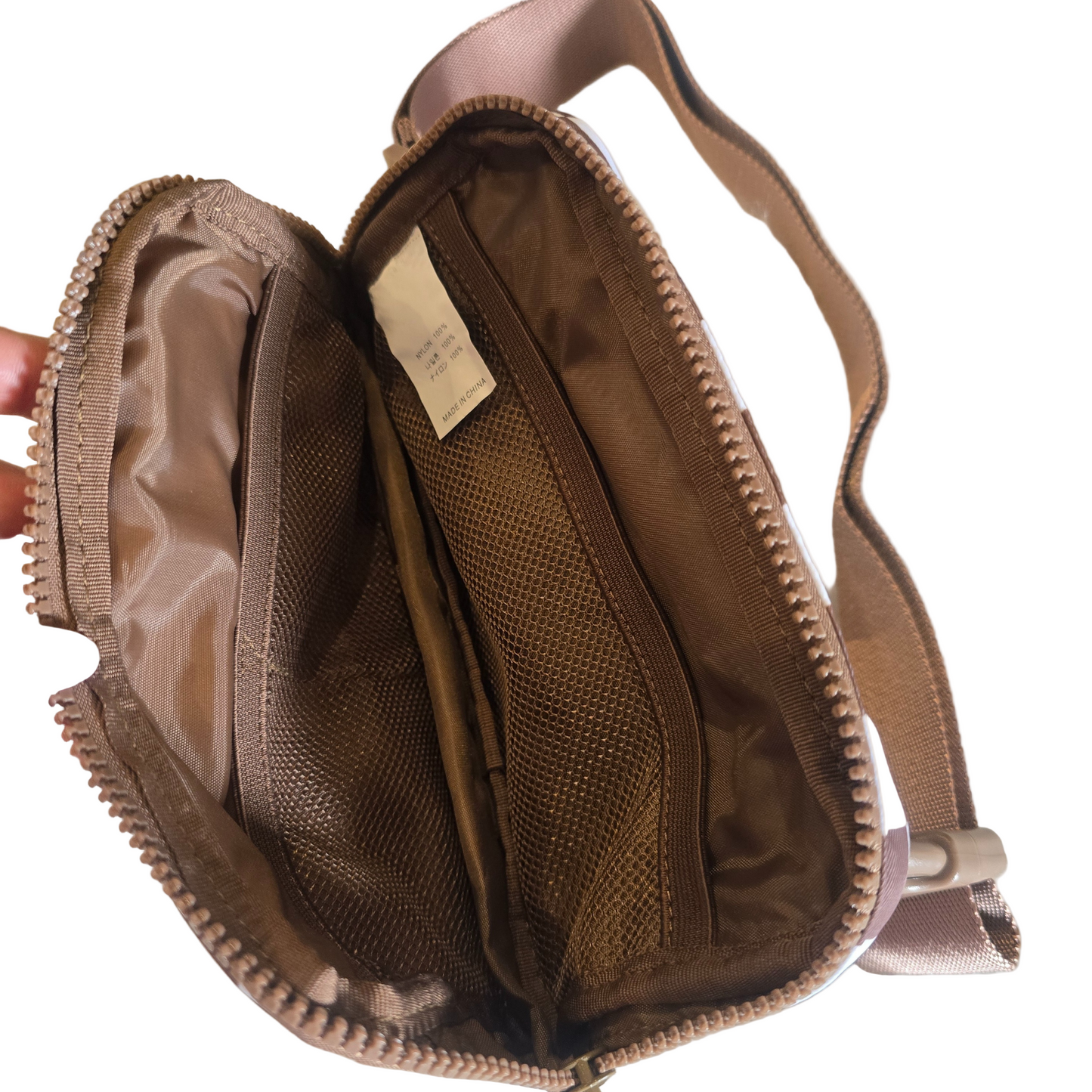 Trending Brown & White Checker Nylon Fanny Pack / Crossbody with Adjustable Strap