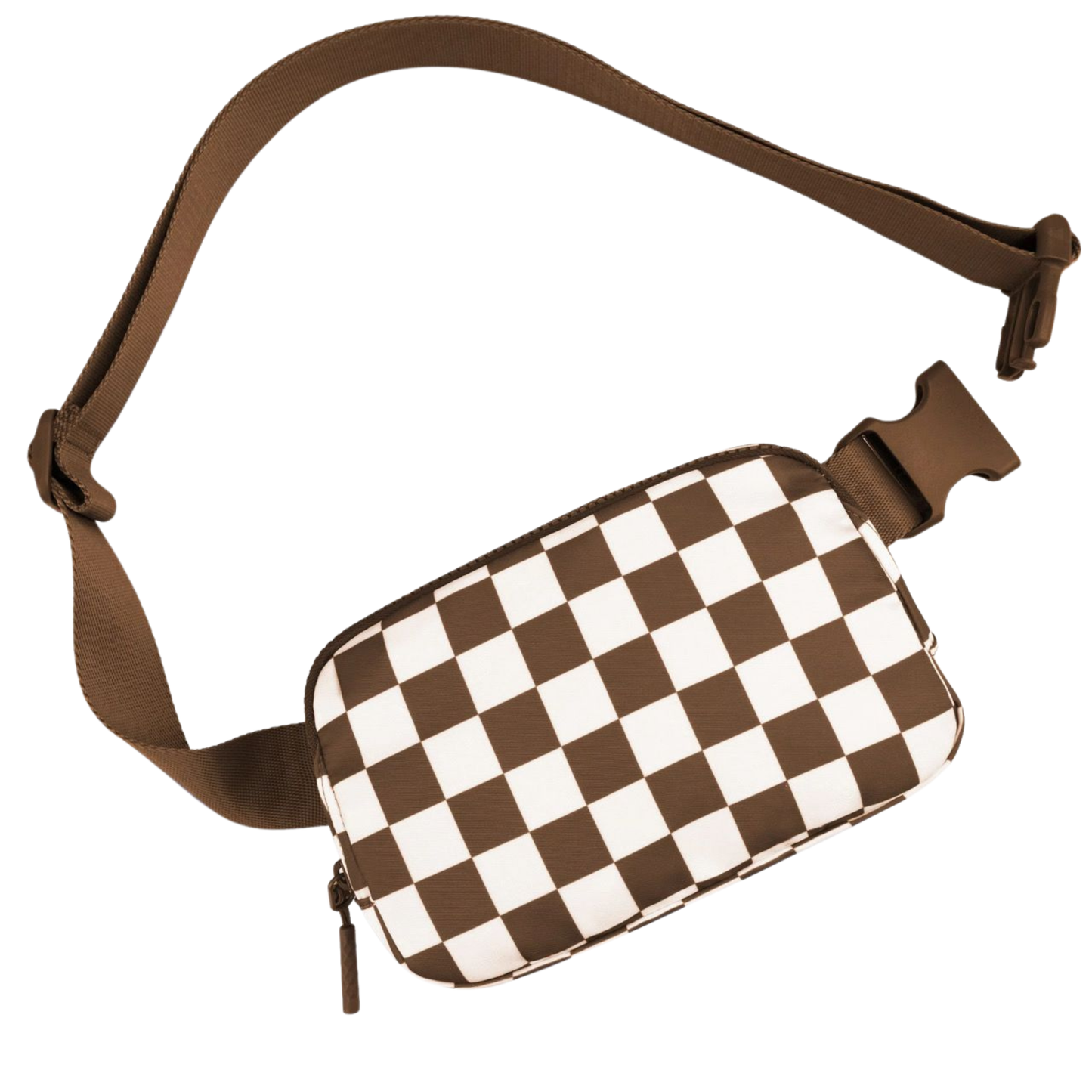 Trending Brown & White Checker Nylon Fanny Pack / Crossbody with Adjustable Strap
