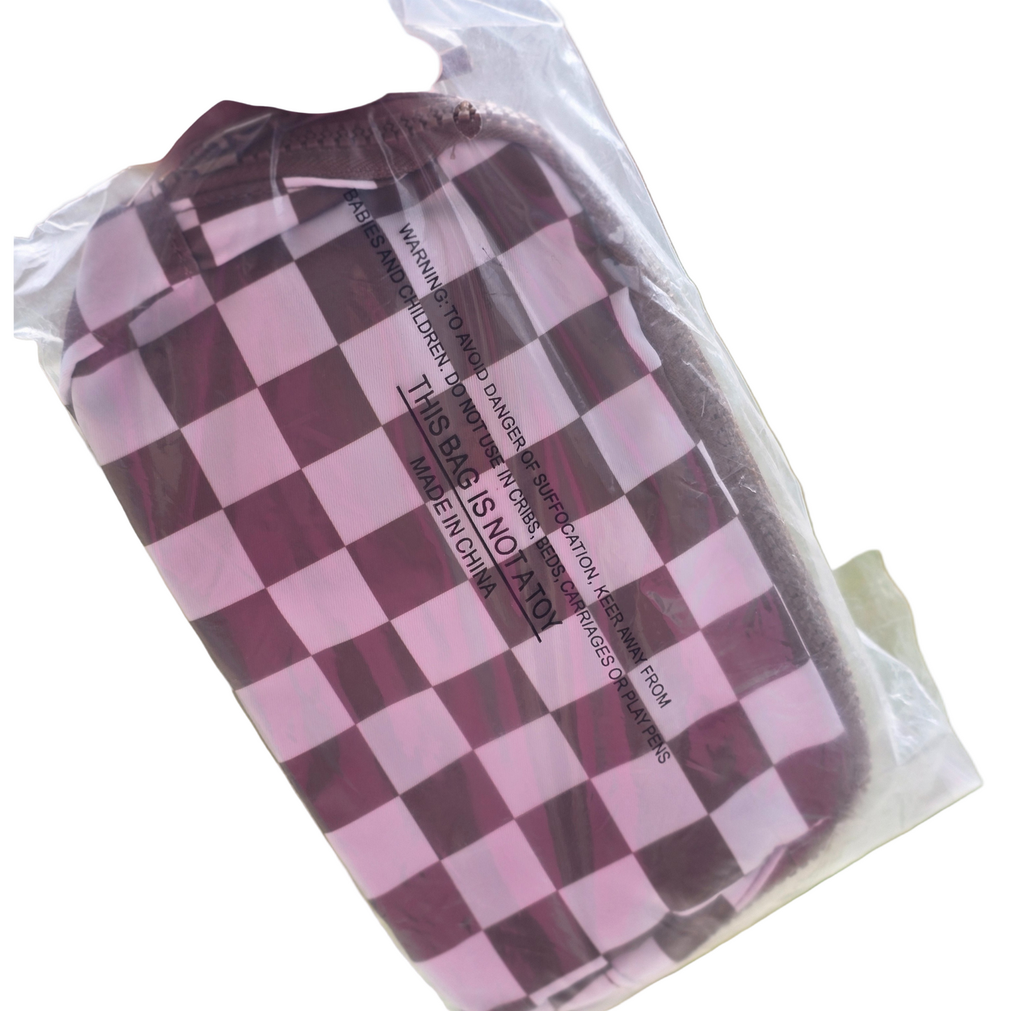 Trending Brown & White Checker Nylon Fanny Pack / Crossbody with Adjustable Strap